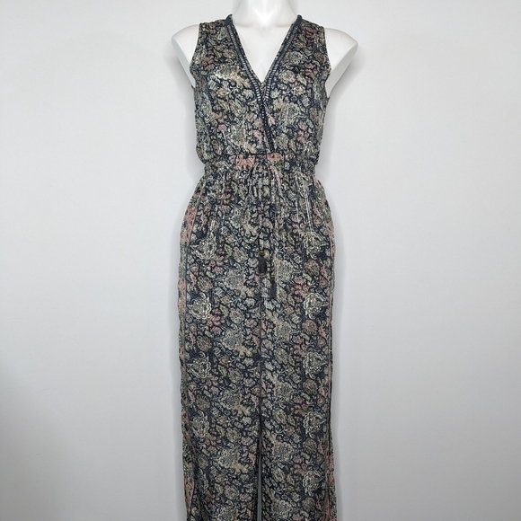 Raga blue pink floral & metallic sleeveless v neck lightweight jumpsuit XS - Picture 2 of 13